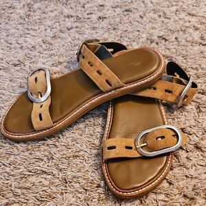 Rag & Bone Ansley Buckle Sandals Suede Leather Flats Tan Size 37